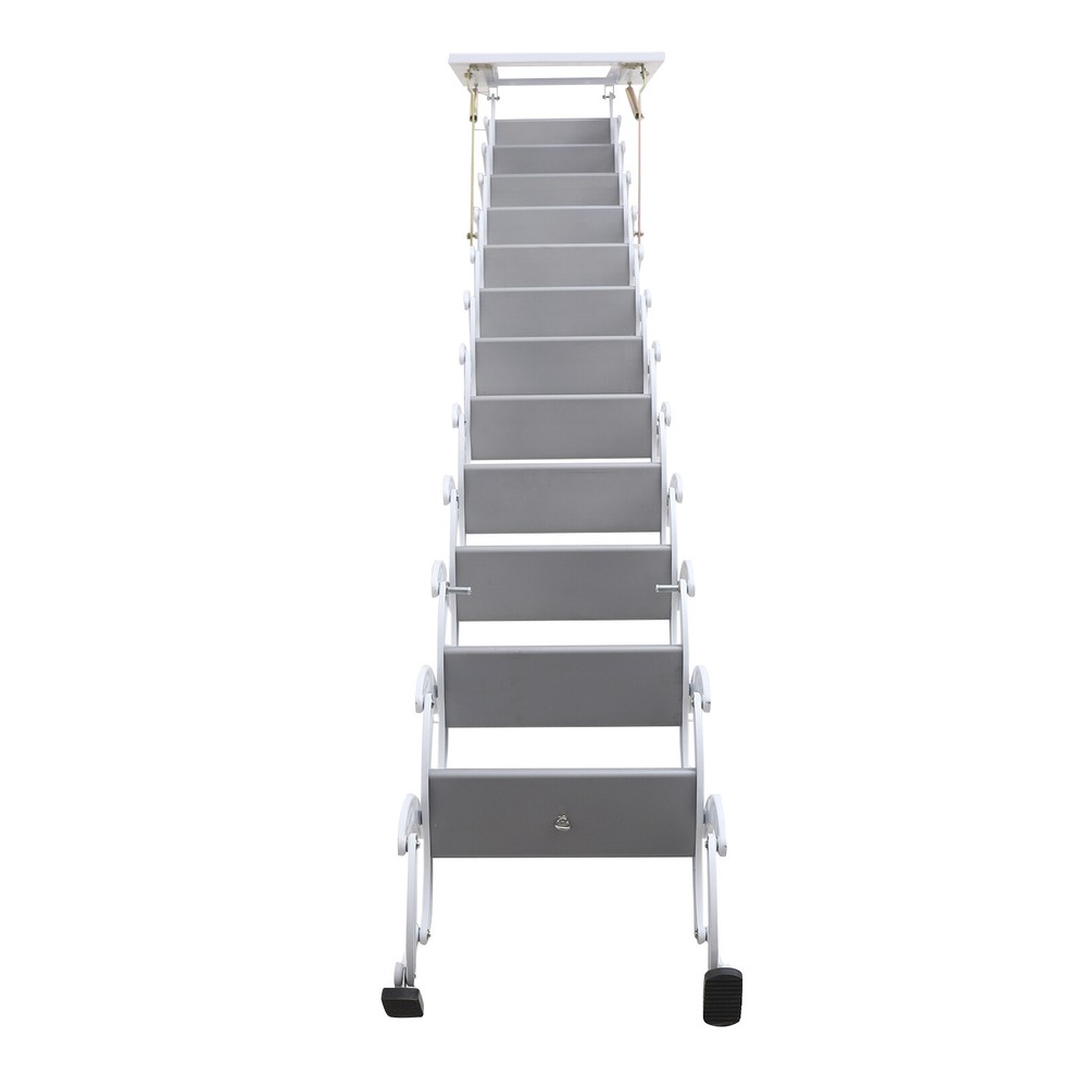 12 Steps Folding Frame Ladder Loft Telescopic Stair Pull Down Attic Ladder