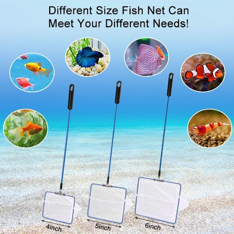 Fish Net Aquarium, Small Fish Tank Net with Long Plastic Handle, Square net with