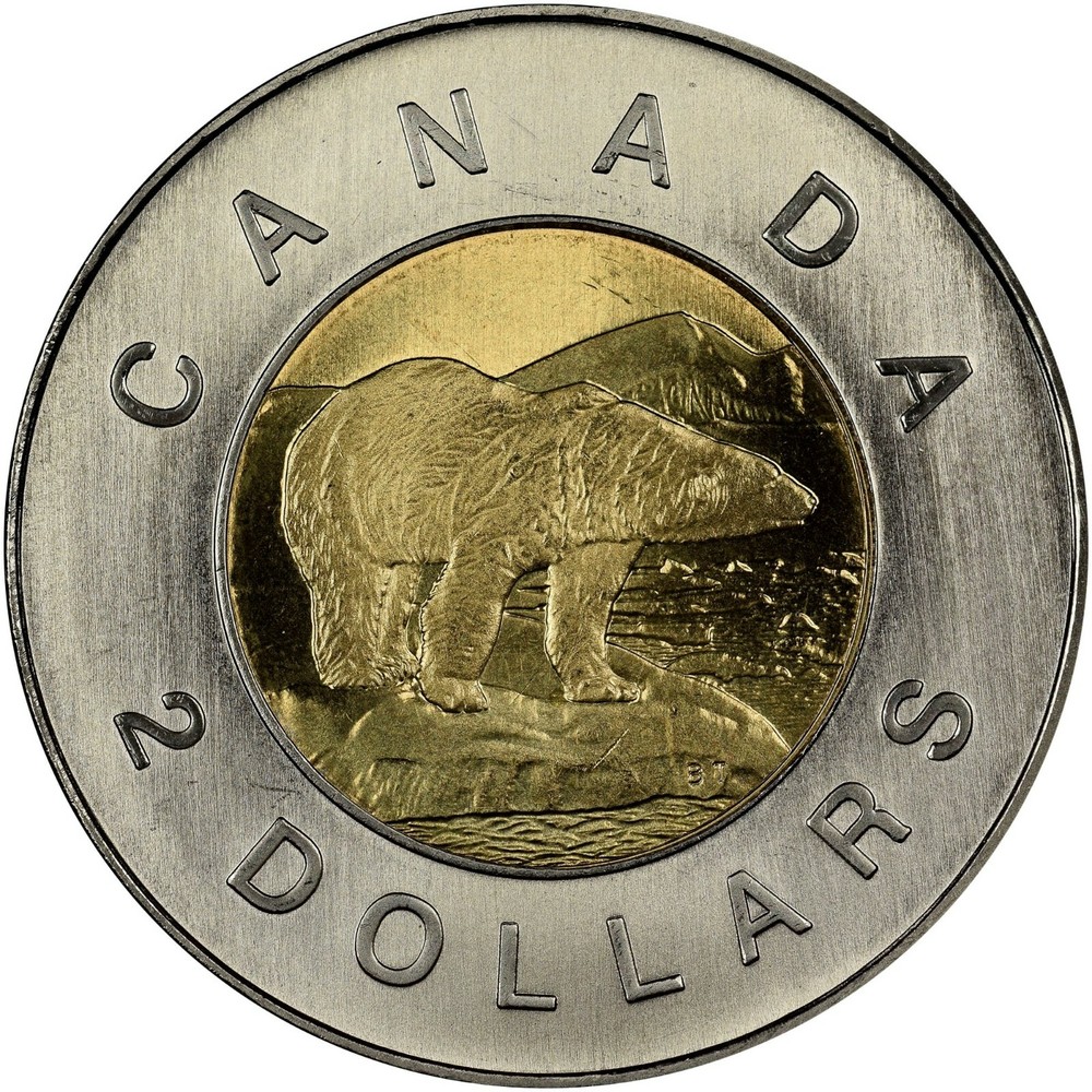 🇨🇦 2006 Canada 2 Two Dollars $2 Coin Toonie, Polar Bear, 2006 (date on bottom)