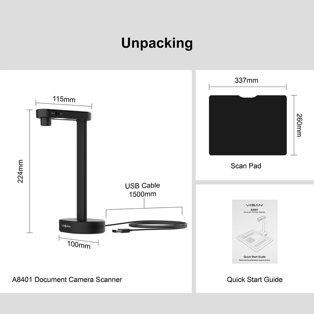 A8401 Document Scanner Camera: 16MP Output, Portable USB Camera for Laptop/De...