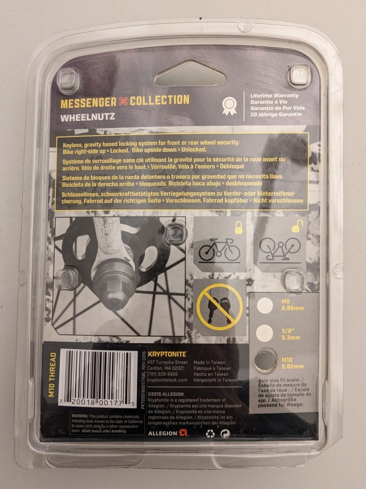Kryptonite Security WheelNutz - for M10 / 9.82mm Solid Axles - Gravity Activated