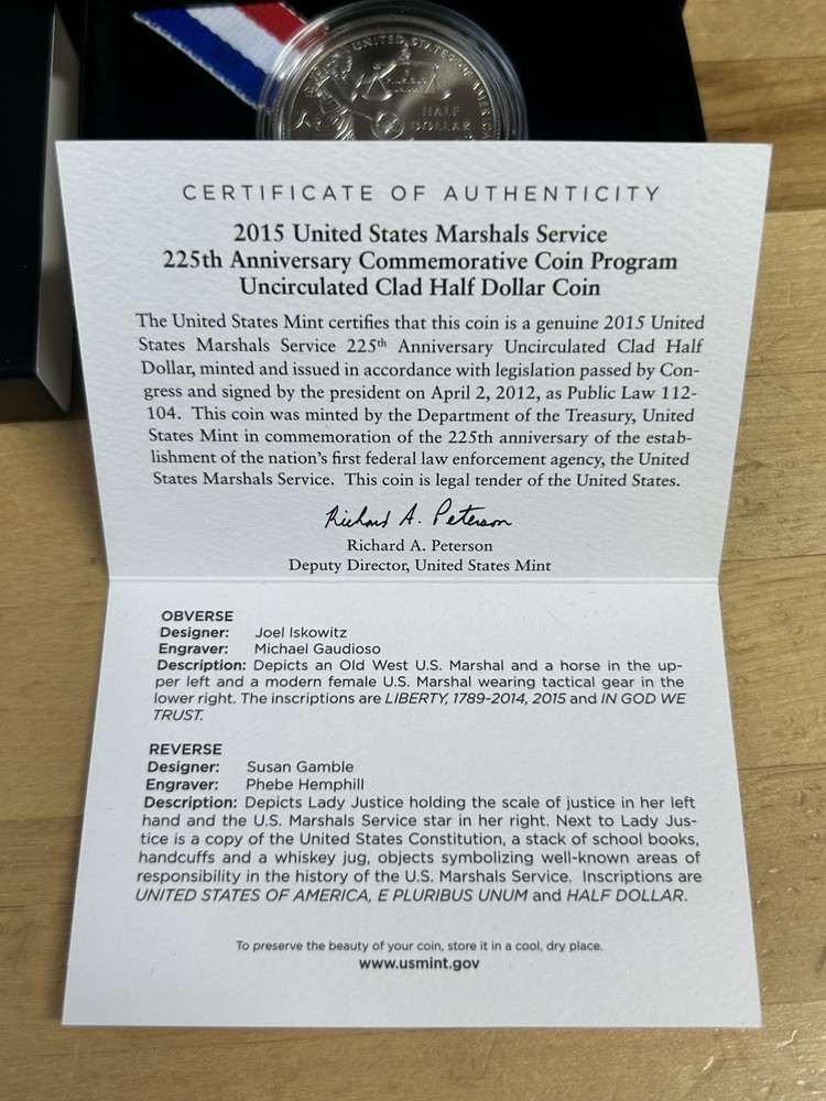 2015 US Marshals Service 225th Anniversary Coin Comm. Program OGP & COA