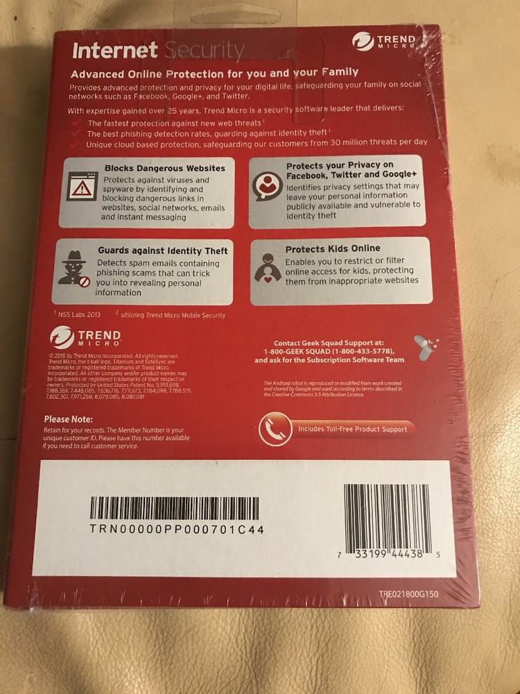 Trend Micro Internet Security 2016 | 3 Devices | 6 Months | PC/Mac Disc