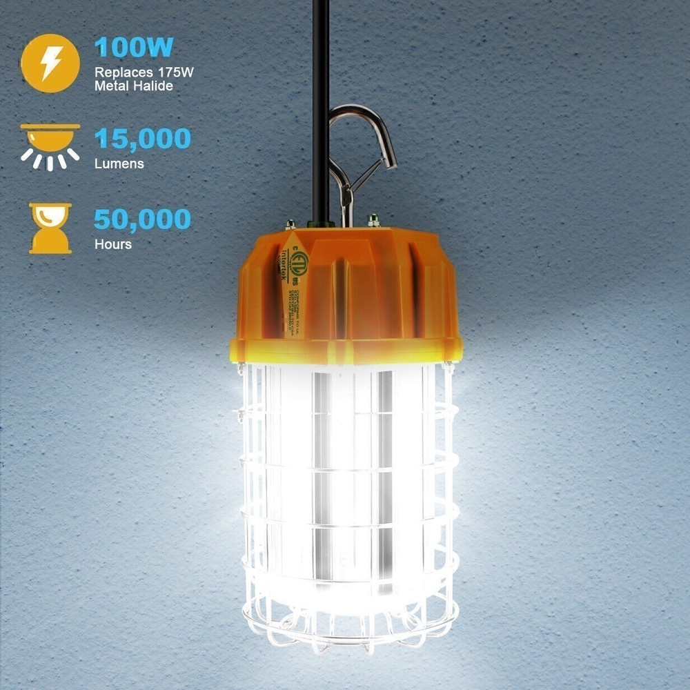 100W LED Temporary Work Light Portable Constructions Project High Bay Lamp 5000K