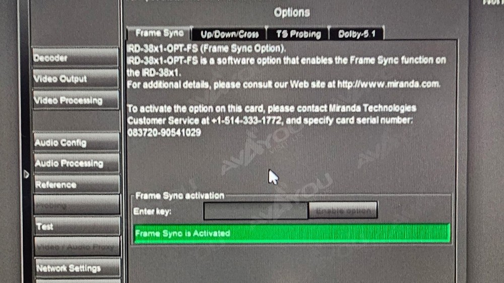 Miranda IRD-3802 MPEG Decoder w/ ASI, GigE IP OPT: FS DOLBY UDC ANA +3DRP