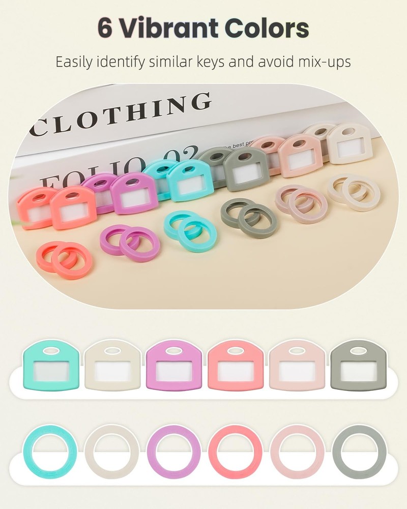 Uniclife 24 Pcs Key Covers Caps and Tags 24 Pack, Rectangle & Round