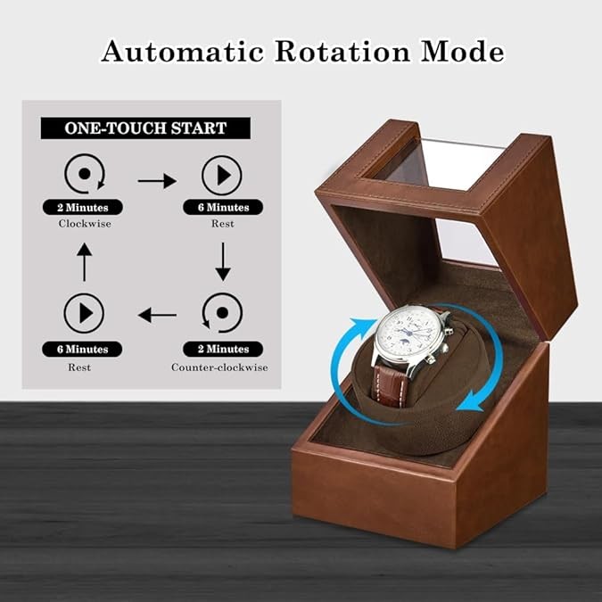 Automatic Rotation Single Watch Winder Box Leather Storage Display Case Gift