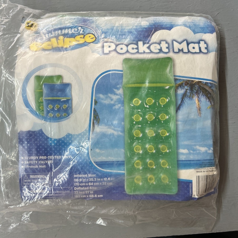 Summer Eclipse Floating Pocket Mat Green Yellow Swimming Pool Fun New Vinyl