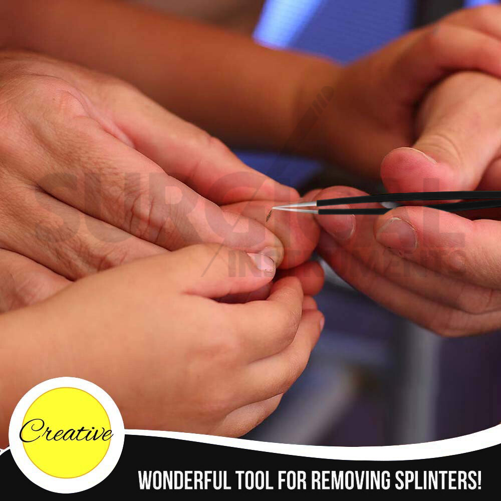 Surgical Tweezers for Ingrown Hair - Precision Sharp Needle Nose Pointed Black