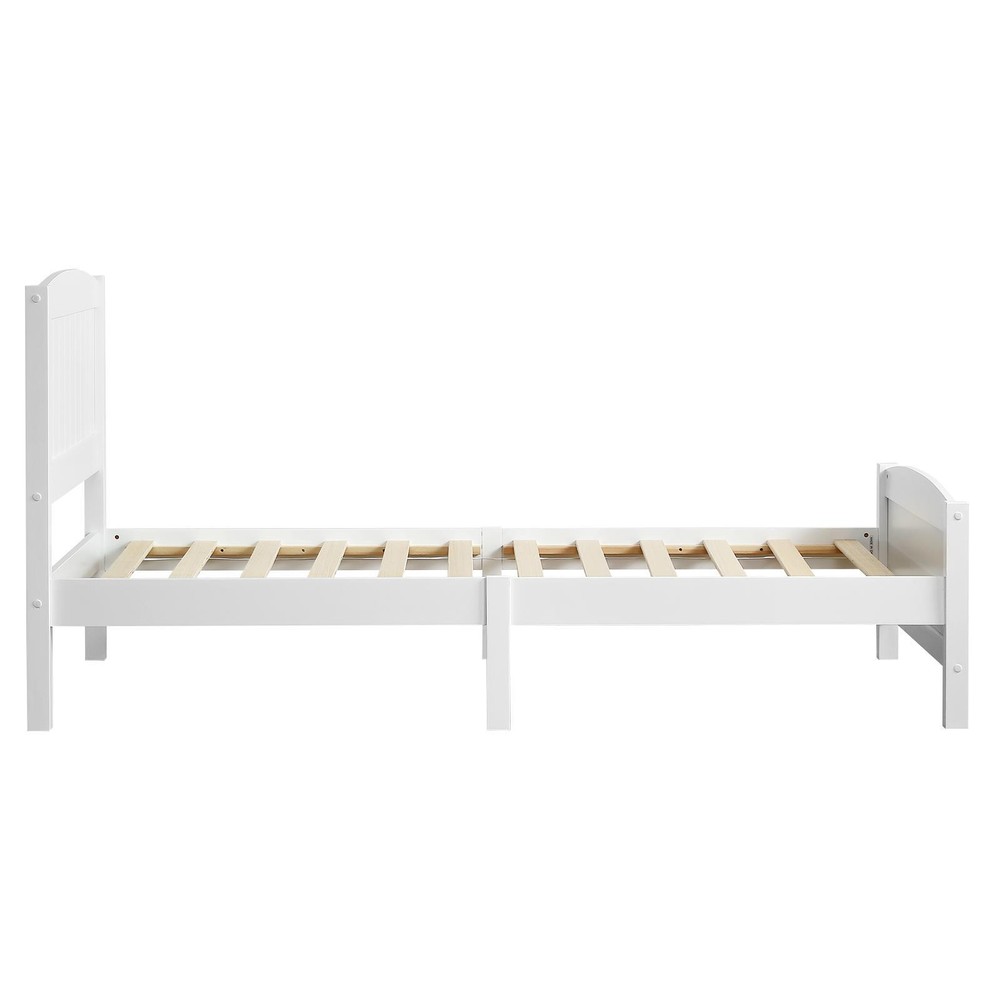 White Twin Size Solid Wood Platform Bed Frame Single Bed with Headboard