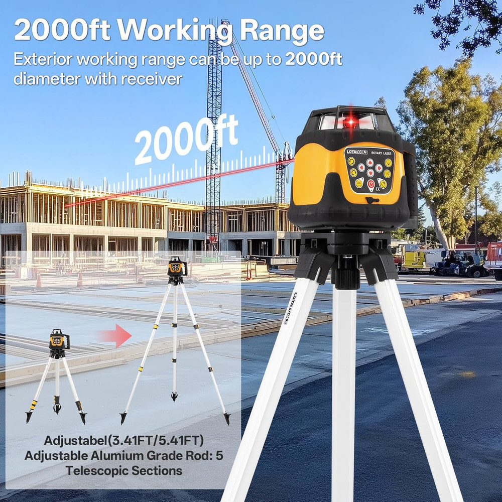 Self-Leveling Rotary Laser Level Kit with Tripod & 2000' Range