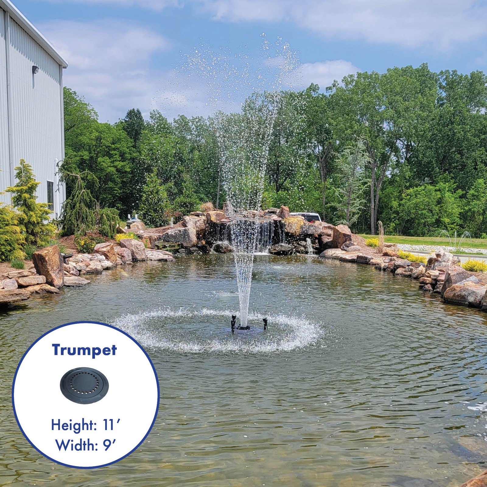 Aerating Pond Fountain, 1/2 HP, 5,000 GPH, 3 Patterns, 100' Cord