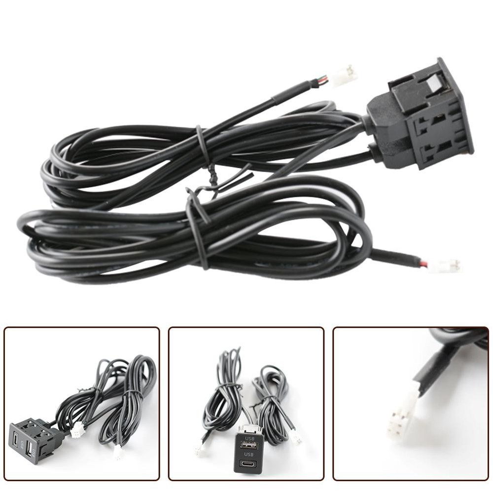 Practical Car USB+TYPE C Socket with 145cm Extension Cable for Dash Mount