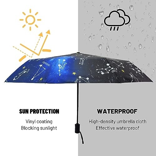 Travel Umbrella Windproof Automatic Umbrellas Small Compact blue constellation