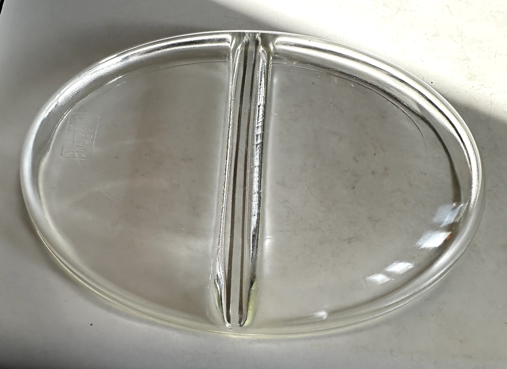 Silverplate Serving Bowl with GlasBake 558 Two-compartment Insert 11 1/2" Oval
