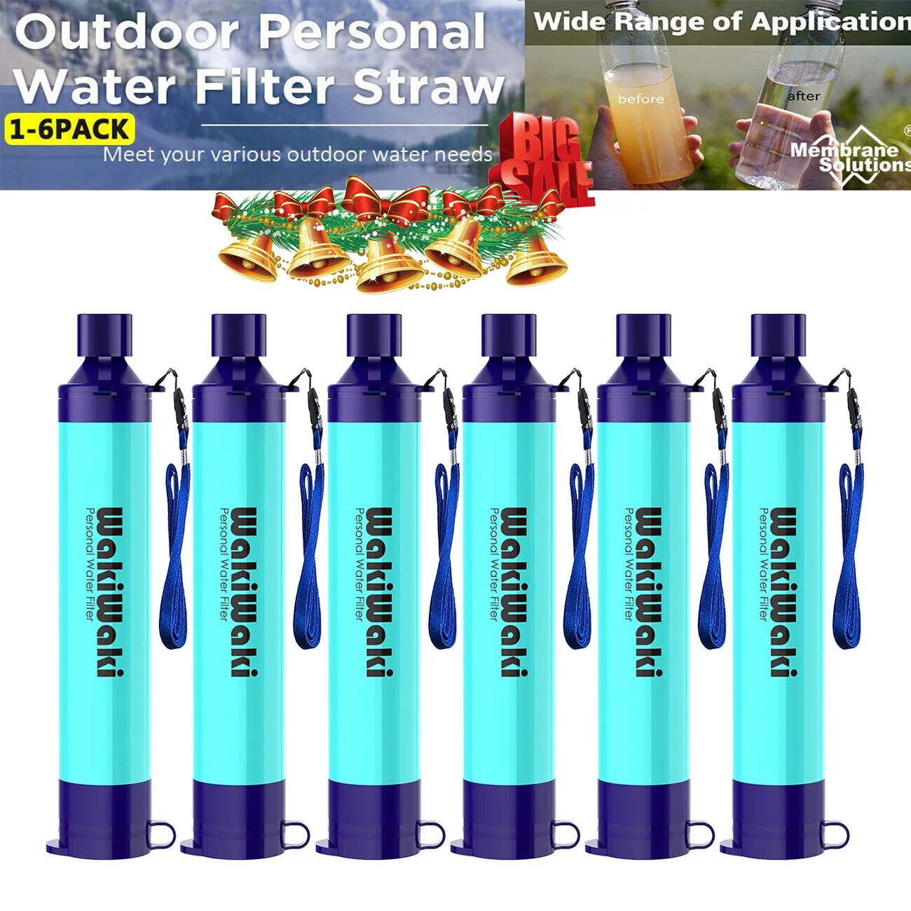 Portable Personal Water Filter Straw 4-Stage 1-6 Pk For Hiking,Camping,Emergency
