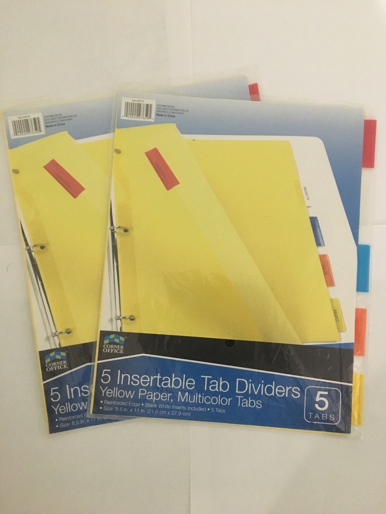 5 Insertable Tab Dividers (Yellow Paper/Multicolor Tabs)