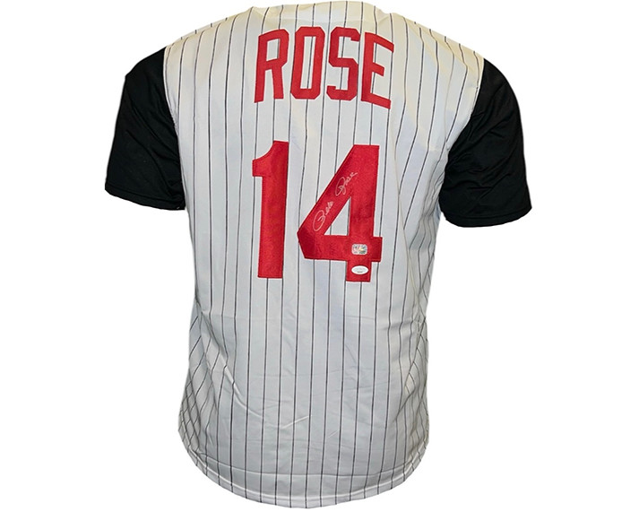 Pete Rose Signed Cincinnati White Pinstripe Baseball Jersey JSA