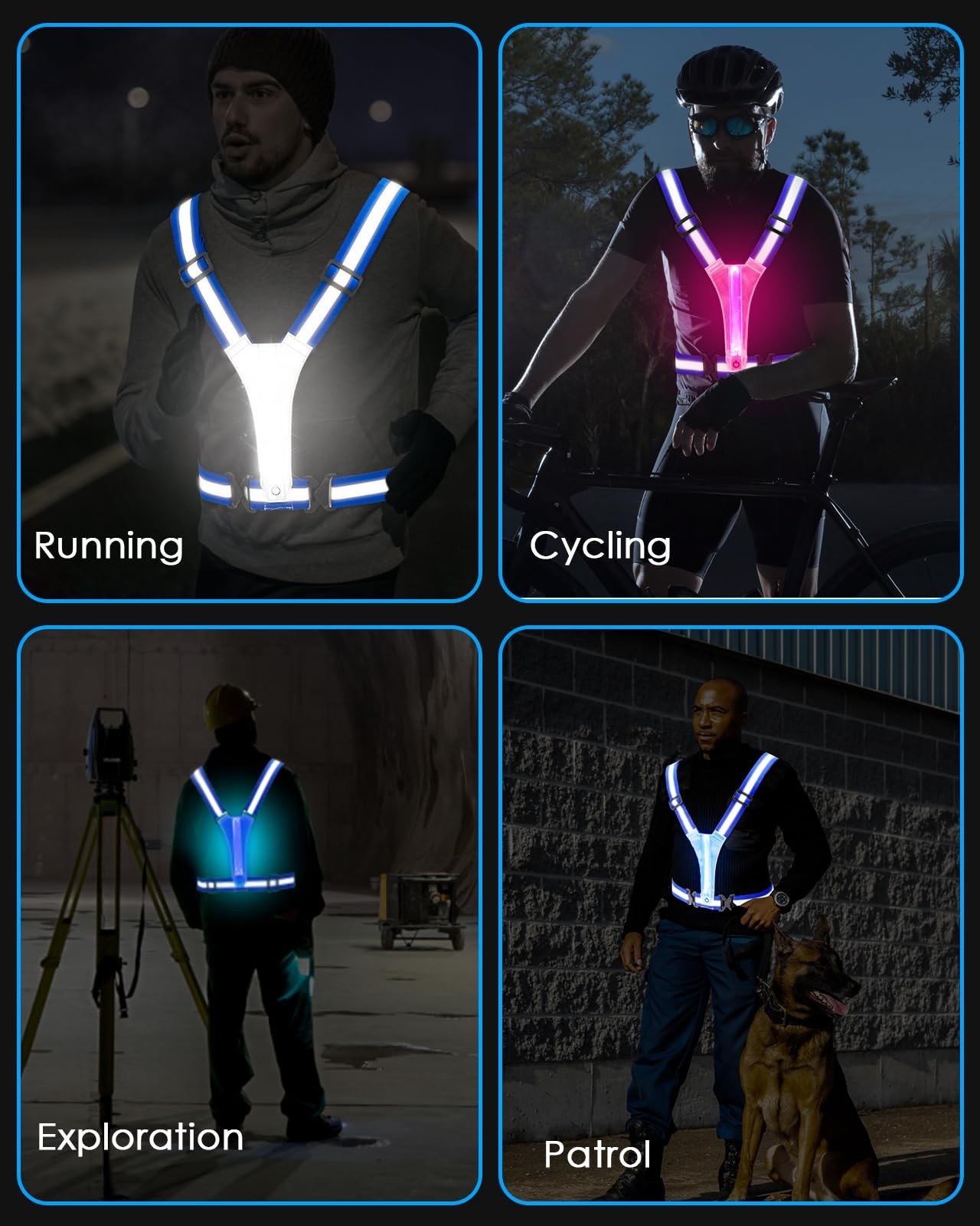 High Visibility Reflective Running Vest 5 Lights Rechargeable Adjustable