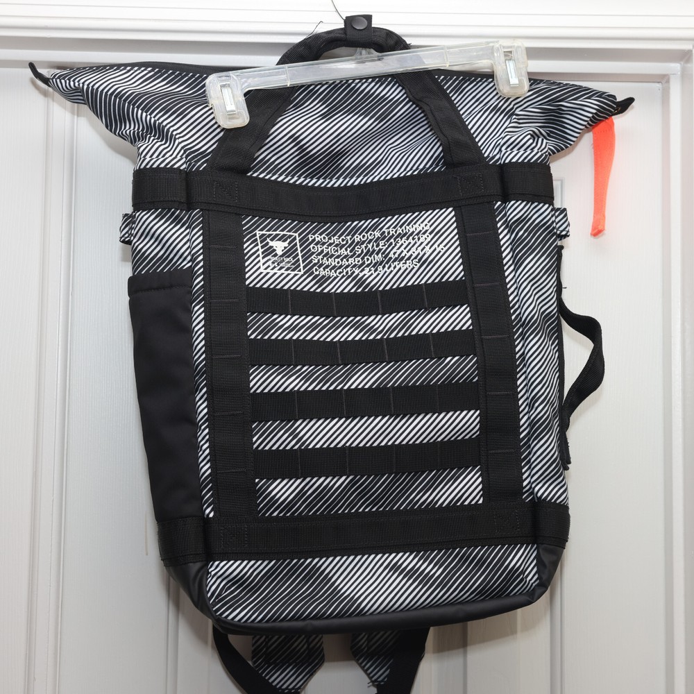 Under Armour Project Rock Top Loading Backpack UA Training Black White Classic
