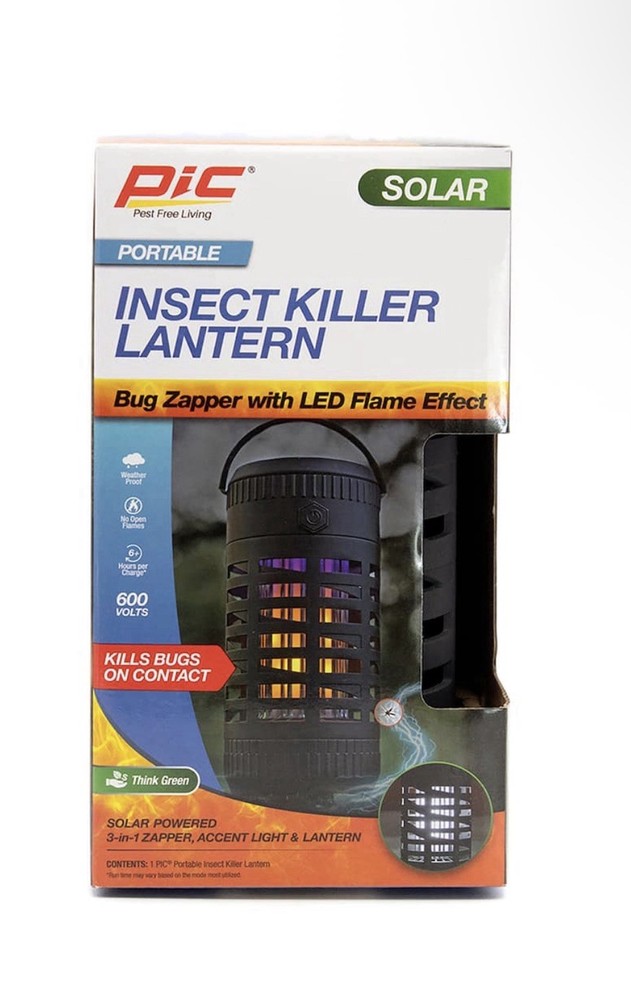 PIC Solar Insect Killer Lantern Bug Zapper LED Flame Effect Outdoor