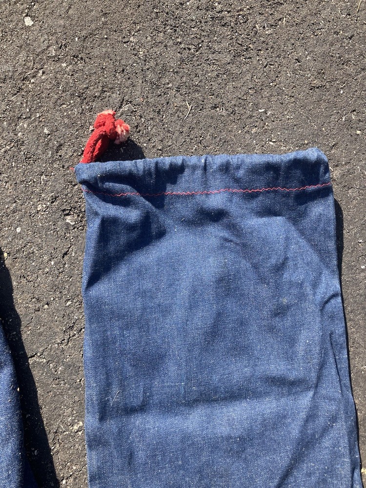 2 Vintage Blue Denim Pouch Bag Drawstring Cosmetics Makeup