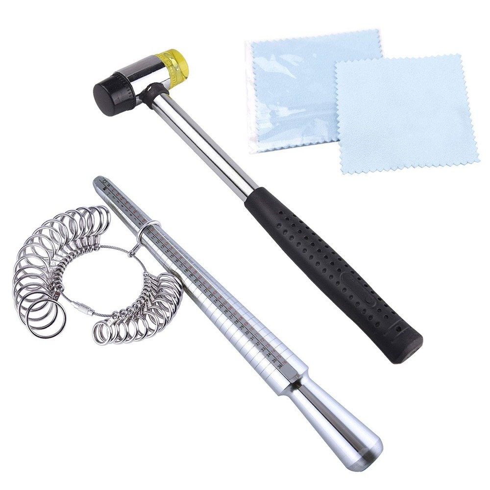 KUUQA Metal Ring Mandrel Sizer and Rubber Hammer Mallet 5Pcs, Set 2