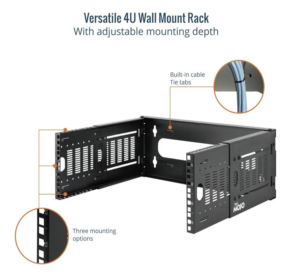 Tecmojo 4U Wall Mount Network Rack, 19" Open Frame Patch Bracket Adjustable