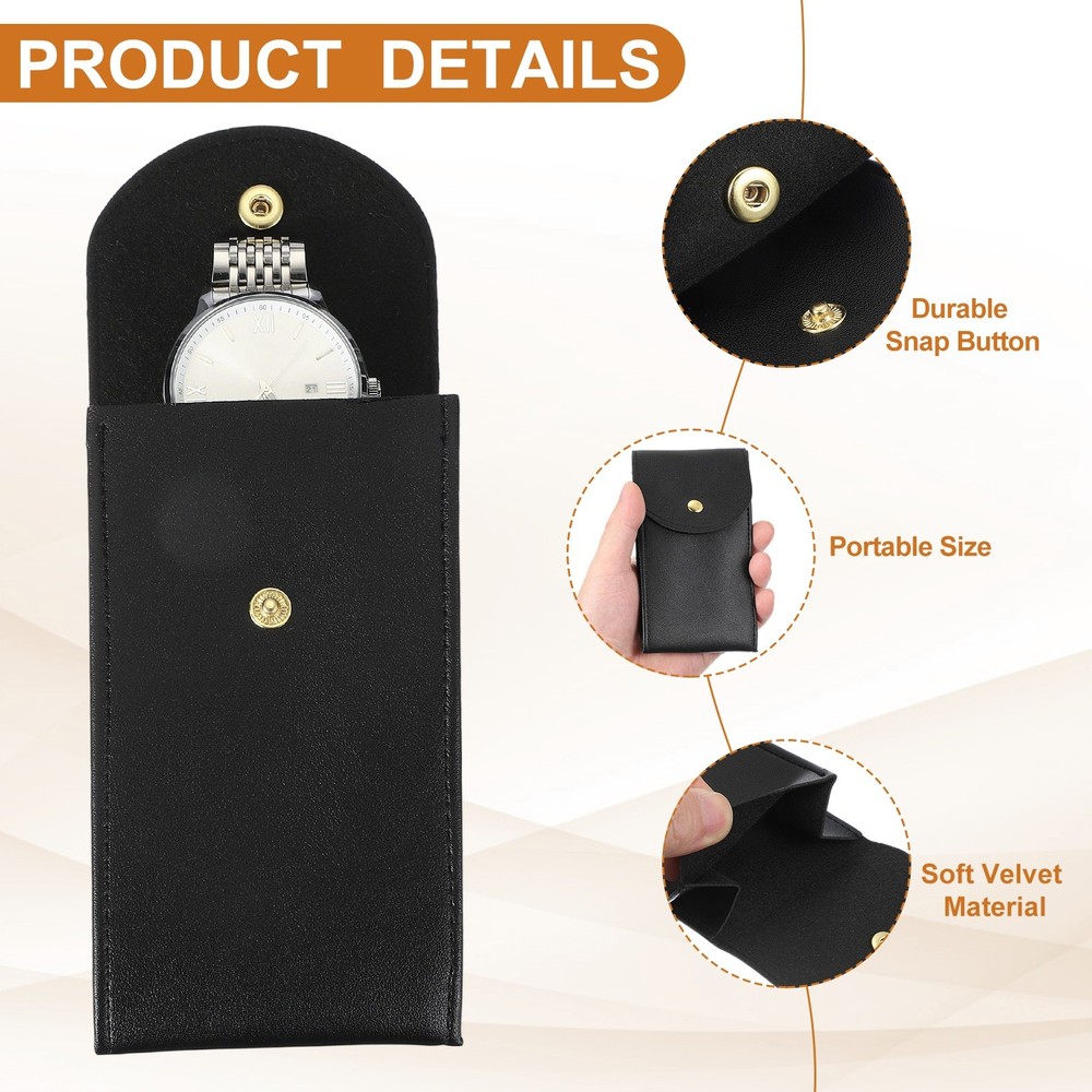 2 Pcs Leather Watch Pouch, Portable Watch Case, Black