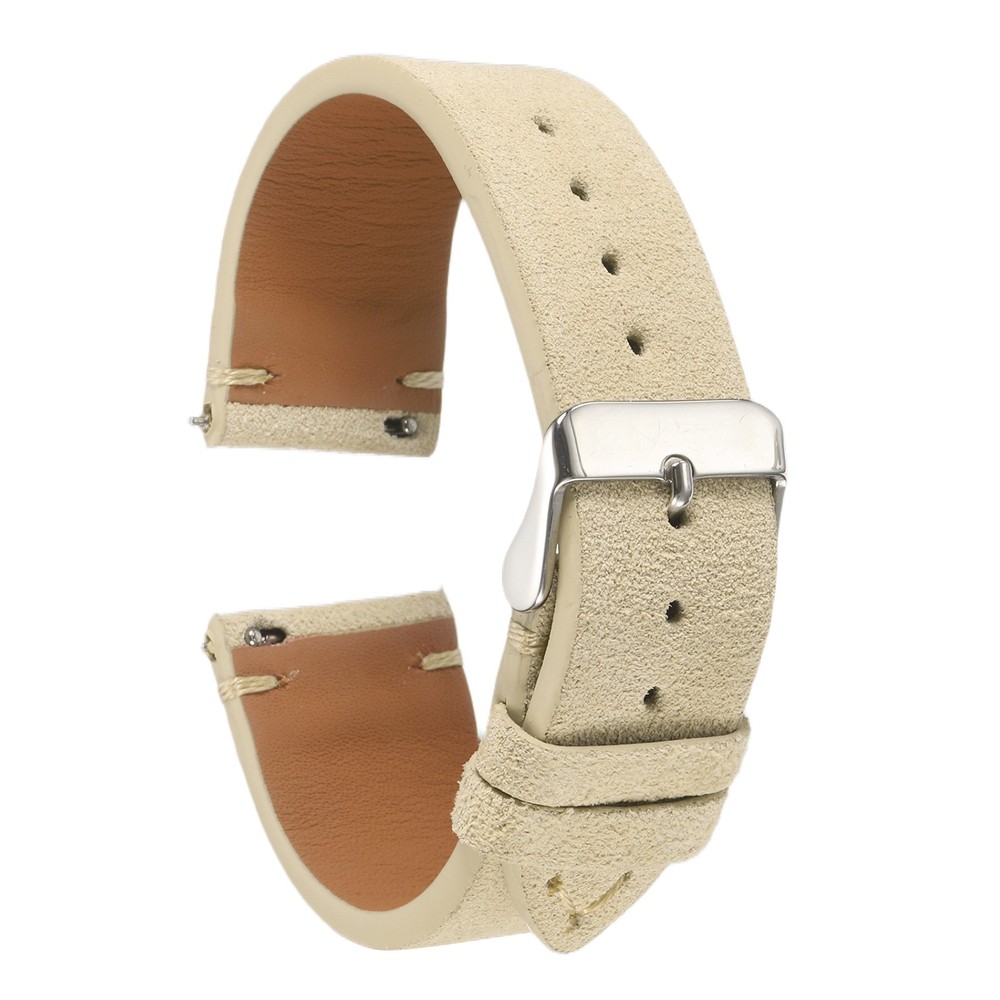 Suede Leather Strap Watch Bands Quick Release 22 mm Cream