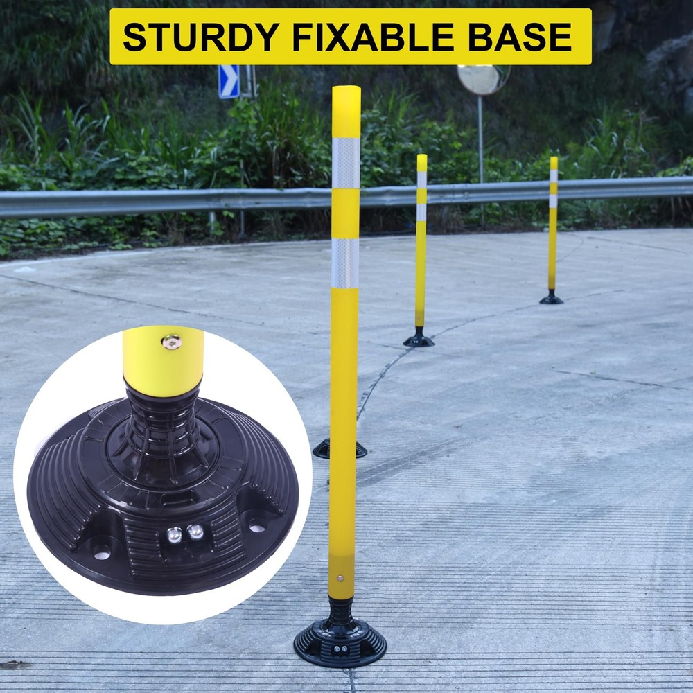 8 Pack 48 Inch Yellow Delineator Post Traffic Cones with Fixable Base