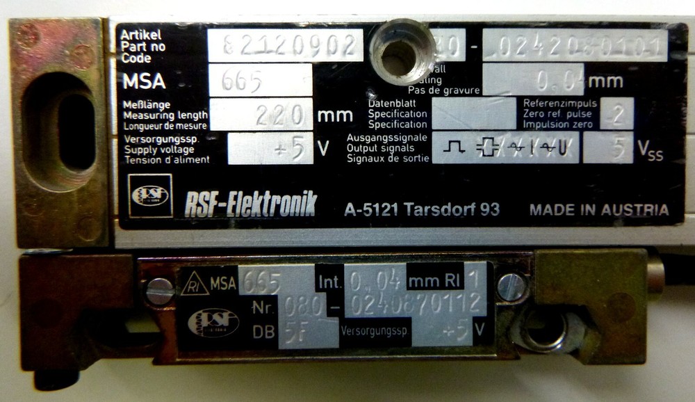 RSF Elektronik MSA 665 Linear Encoder, Measuring Length 220mm, Part no. 82120902