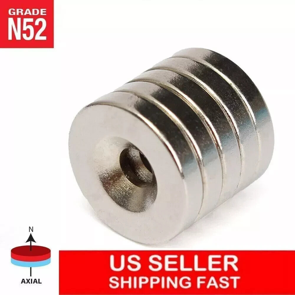 10 25 50 N52 Strong Countersunk Ring Magnets 1" x1/8 " Hole Rare Earth Neodymium