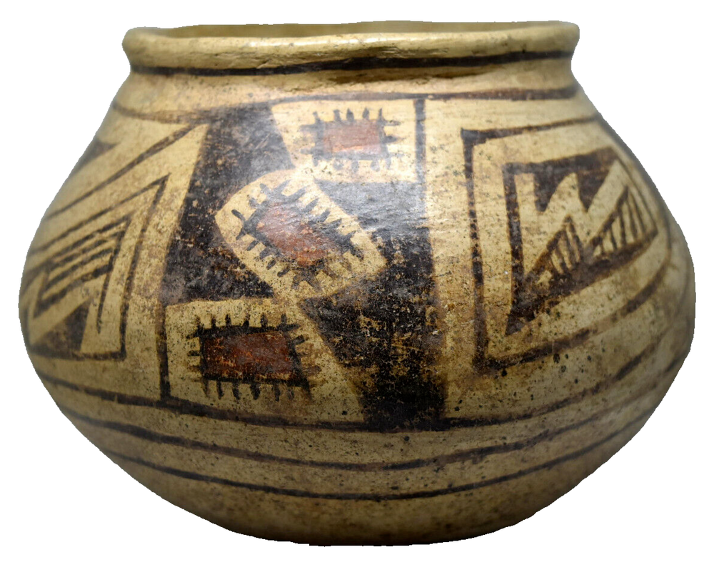 Ancient Authentic Hand Painted Native American Vessel Pottery Pot