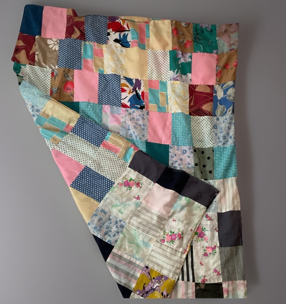 Handmade Crazy Quilt Patchwork Squares Multicolor Mixed Prints Fabrics Lap 52x40