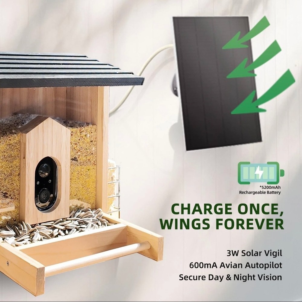 Solution4Patio Smart Bird Feeder with Camera Wood Solar Powered