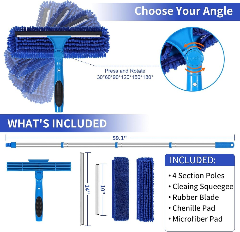 67" Squeegee Window Cleaner, 2 in 1 Professional Window Cleaning Tool Kit with E