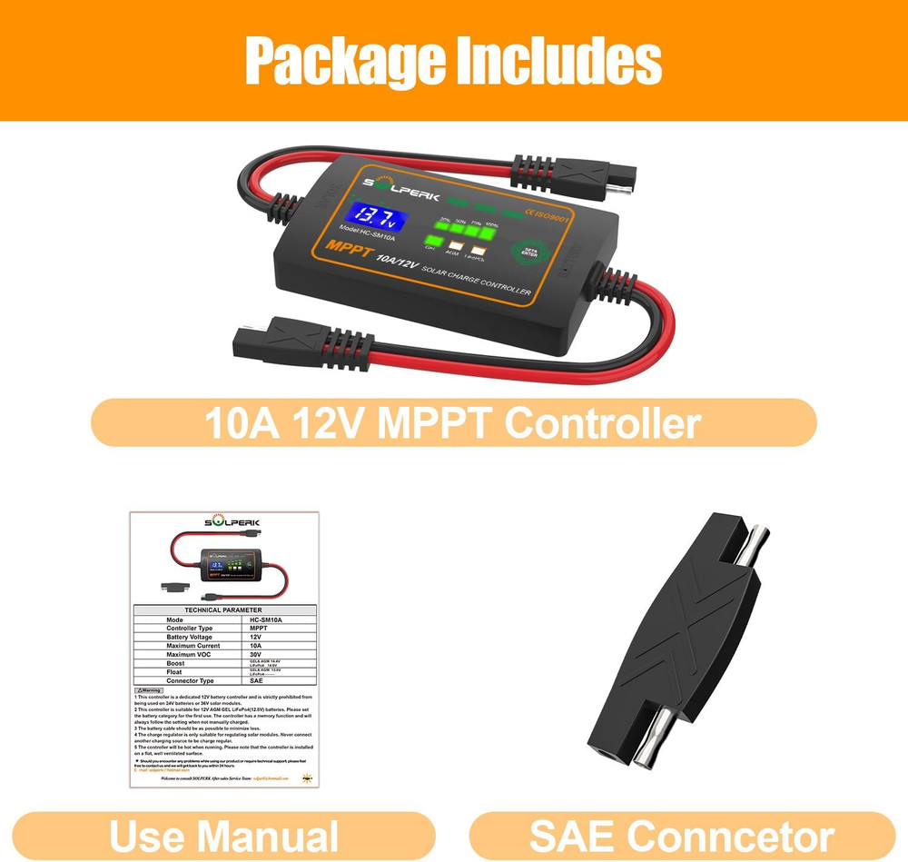 10A 12V MPPT Solar Charge Controller with LCD Display, Intelligent Solar Panel C