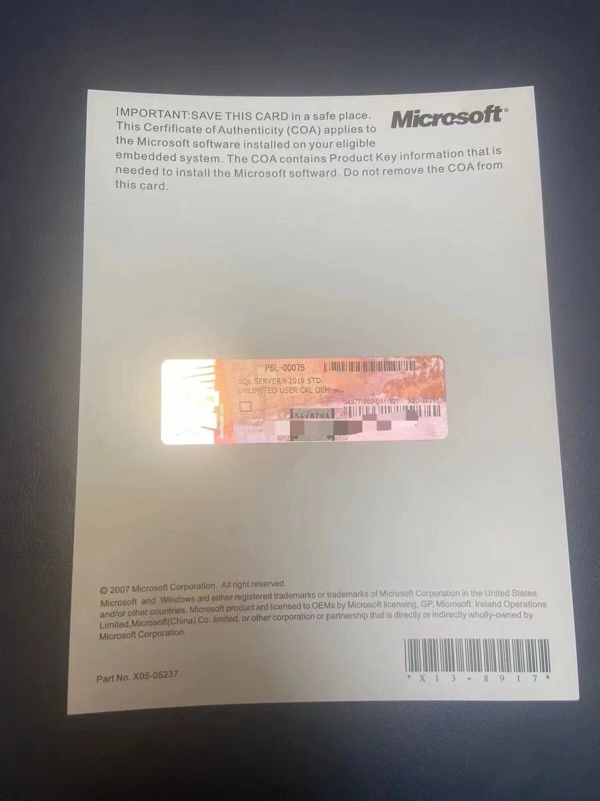 Microsoft SQL Server 2019 Standard 24 Core unlimited User CALs DVD & Key CoA
