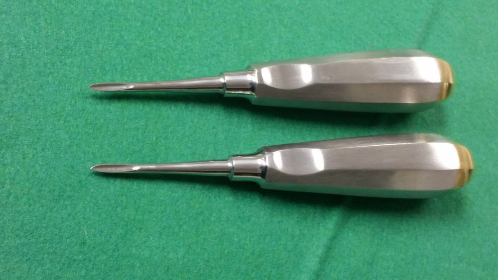 2 Apexo Root Tip Elevator #44, Long, Grooved, Pointed W/ GOLD HANDLE