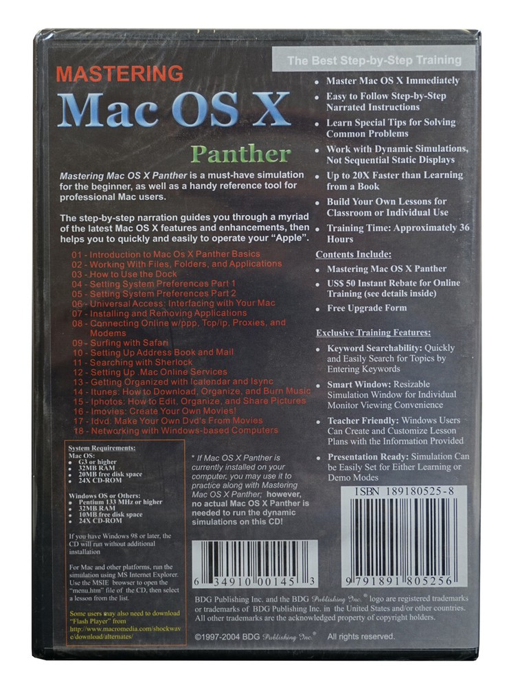 Mastering MAC OS X Panther - A Self Paced Step by Step Training Tutorial CD-Rom