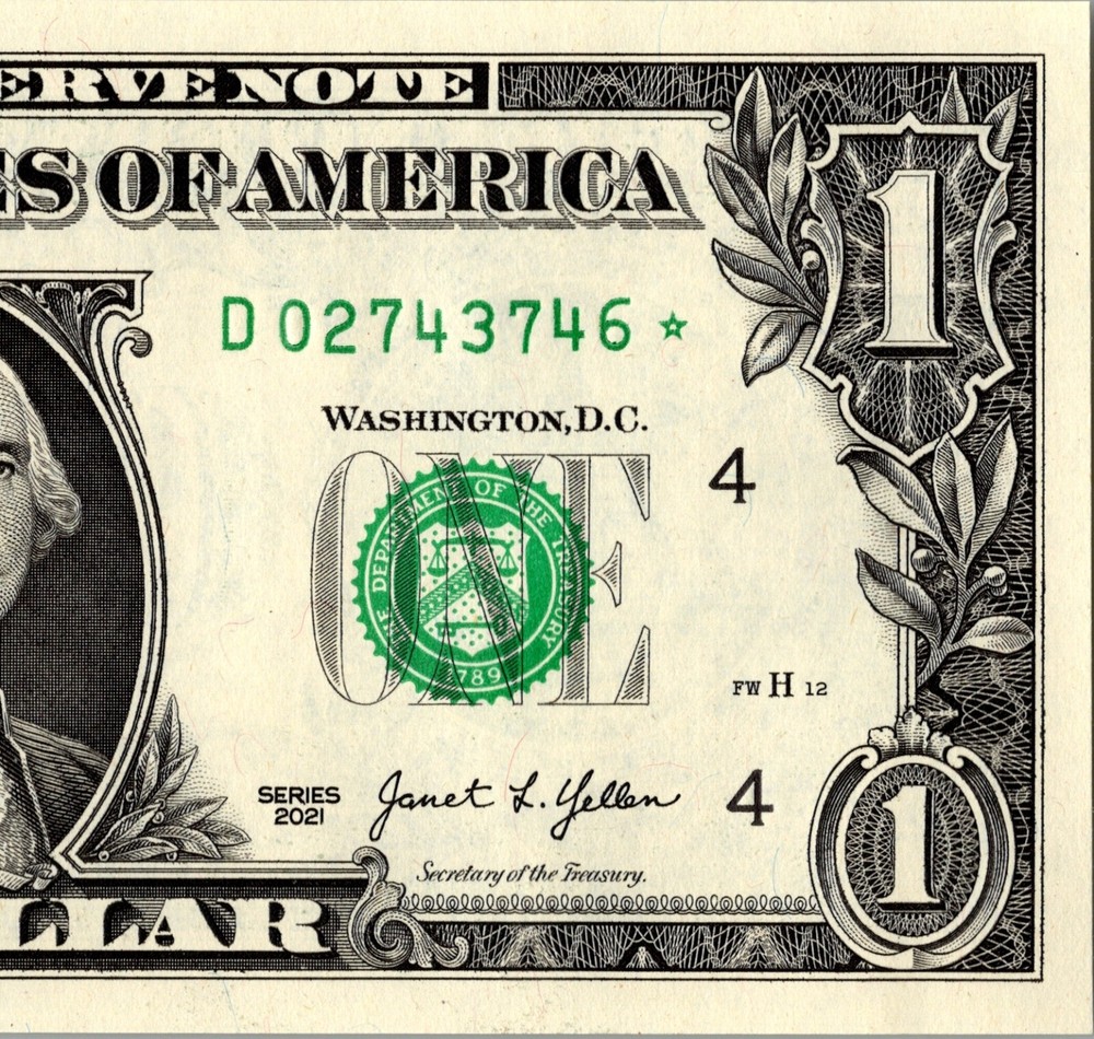 2021 D Star Note One Dollar Bill Regular Run Pack Note D02743746* UNC