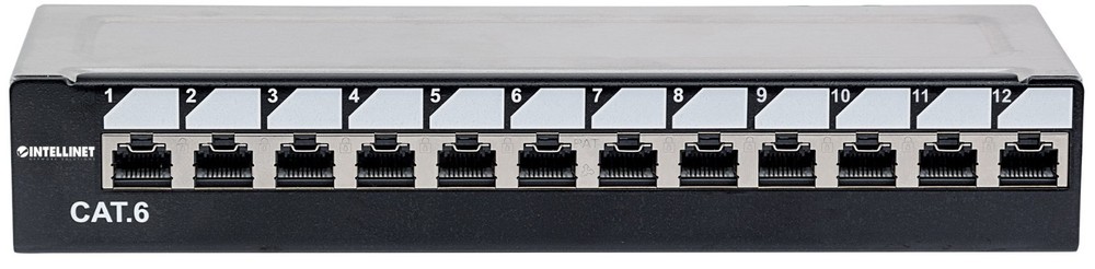 12-Port 1U Cat6 Unshielded Patch Panel, Top Entry Punch Down, Locking Function