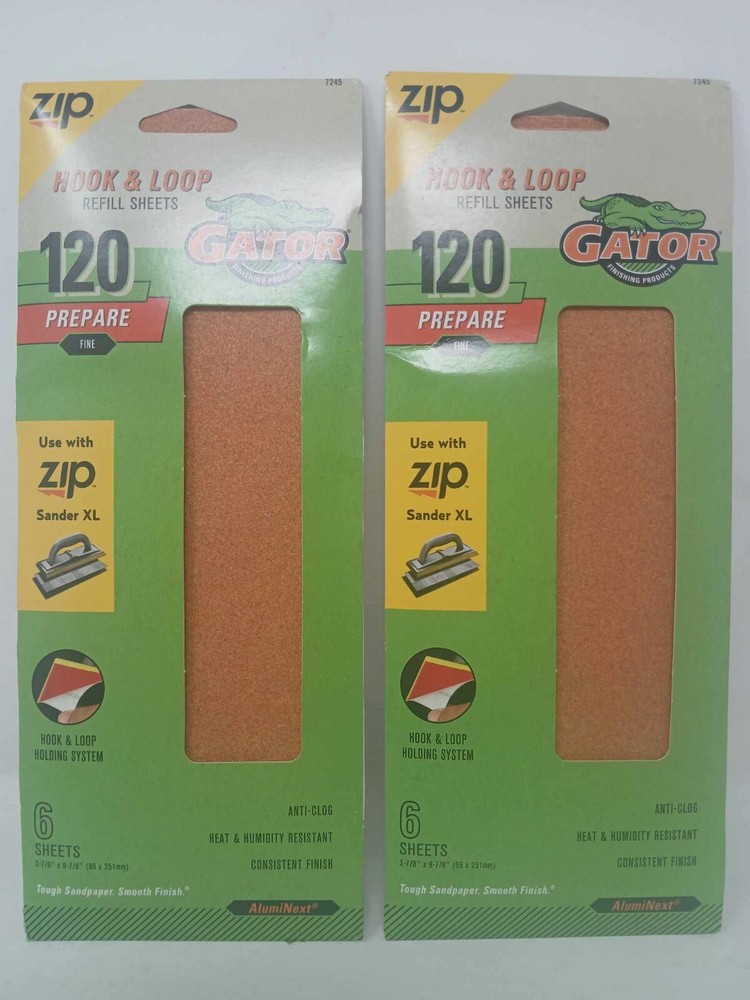 2 PACK - Gator Zip 7245 120 Fine Grit Hook & Loop Refill Sheets