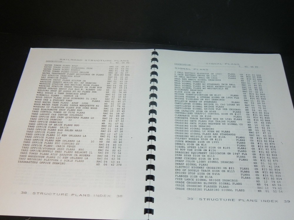 STEPHANS' RAILROAD DIRECTORY ~ STRUCTURE PLANS Index Compiled 1990 - Free Ship