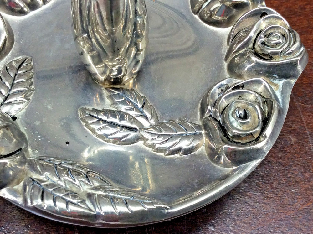 Godinger Ring Holder Dish Silver Plated Vintage Rose Design 3.5"