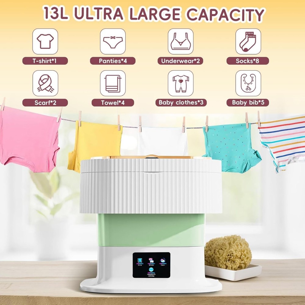 Portable Washing Machine 16L Mini Foldable Laundry with 3 Deep Cleaning Modes...
