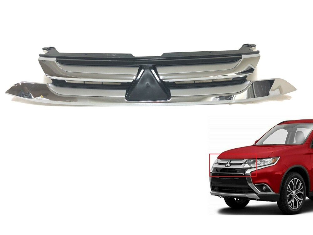 For 2016 2017 2018 Mitsubishi Outlander Grille Front Bumper Upper Grill Chrome