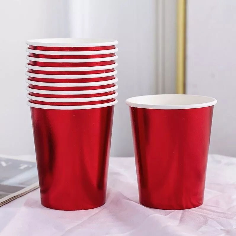24x Algon Biodegradable 200ml disposable party glasses Bright Red