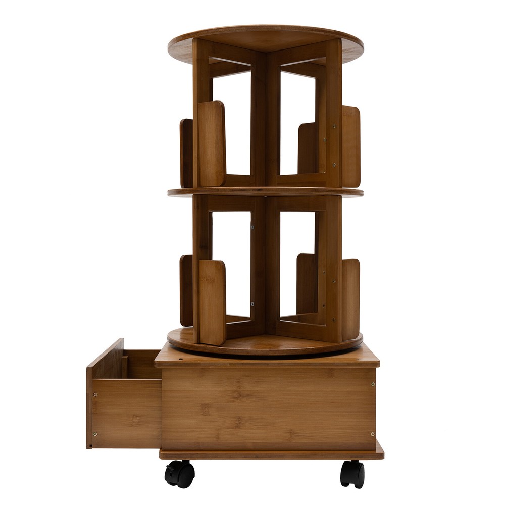 Rotating Bookshelf Swivel Storage Table Bookcase Side Table with Rolling Wheels